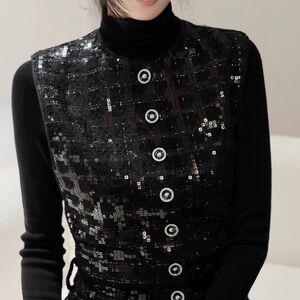 Designer-Style Black Sequin Wide-Leg Jumpsuit